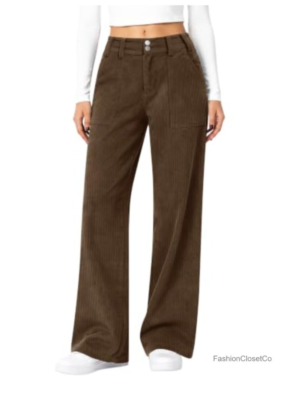 Women's Corduroy Wide Leg Pants Mid Rise Casual Fall Winter